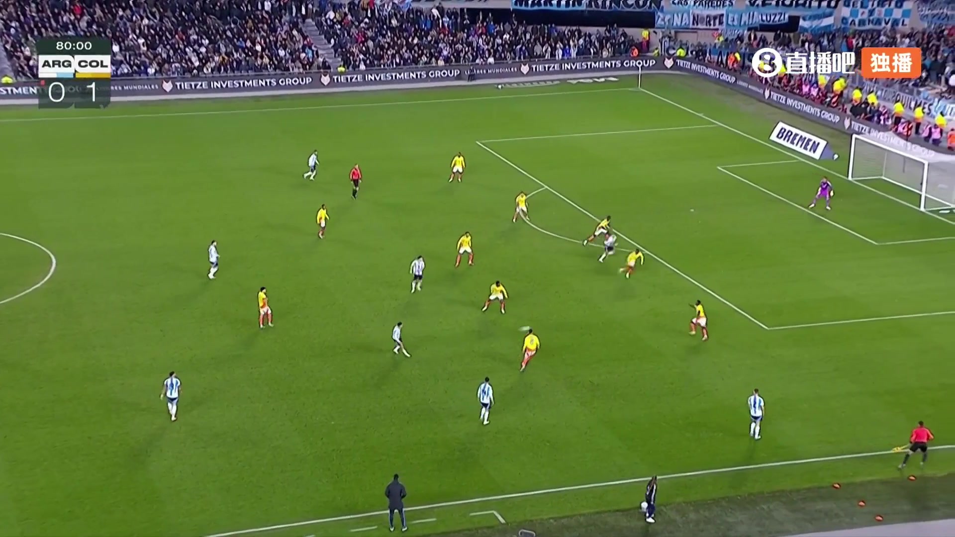 阿尔马达低射死角，十人阿根廷第81分钟扳平比分！